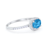 Sideways Halo Oval Engagement Ring Round Cubic Zirconia 925 Sterling Silver