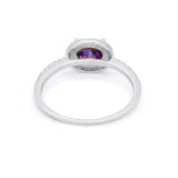 Sideways Halo Oval Engagement Ring Round Cubic Zirconia 925 Sterling Silver