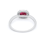 Sideways Halo Oval Engagement Ring Round Cubic Zirconia 925 Sterling Silver