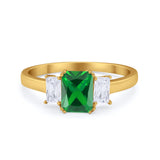 Three Stone Engagement Ring Emerald Cut Round Cubic Zirconia 925 Sterling Silver