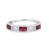 Eternity Band Alternating Baguette Ring Round 925 Sterling Silver