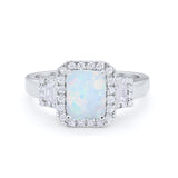 Three Stone Wedding Ring Emerald Cut Baguette Cubic Zirconia 925 Sterling Silver