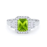 Three Stone Wedding Ring Emerald Cut Baguette Cubic Zirconia 925 Sterling Silver