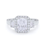 Three Stone Wedding Ring Emerald Cut Baguette Cubic Zirconia 925 Sterling Silver