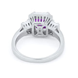Three Stone Wedding Ring Emerald Cut Baguette Cubic Zirconia 925 Sterling Silver