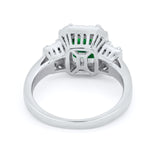 Three Stone Wedding Ring Emerald Cut Baguette Cubic Zirconia 925 Sterling Silver