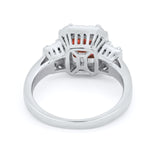 Three Stone Wedding Ring Emerald Cut Baguette Cubic Zirconia 925 Sterling Silver