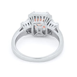 Three Stone Wedding Ring Emerald Cut Baguette Cubic Zirconia 925 Sterling Silver