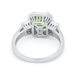 Three Stone Wedding Ring Emerald Cut Baguette Cubic Zirconia 925 Sterling Silver