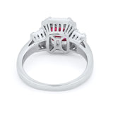 Three Stone Wedding Ring Emerald Cut Baguette Cubic Zirconia 925 Sterling Silver
