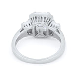 Three Stone Wedding Ring Emerald Cut Baguette Cubic Zirconia 925 Sterling Silver
