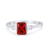 Emerald Cut Three Stone Wedding Ring Round Cubic Zirconia 925 Sterling Silver
