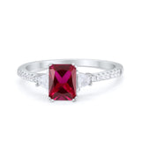 Emerald Cut Three Stone Wedding Ring Round Cubic Zirconia 925 Sterling Silver