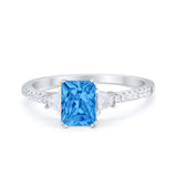 Emerald Cut Three Stone Wedding Ring Round Cubic Zirconia 925 Sterling Silver