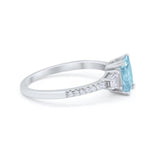 Emerald Cut Three Stone Wedding Ring Round Cubic Zirconia 925 Sterling Silver