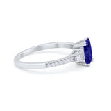 Emerald Cut Three Stone Wedding Ring Round Cubic Zirconia 925 Sterling Silver