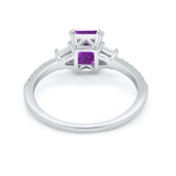 Emerald Cut Three Stone Wedding Ring Round Cubic Zirconia 925 Sterling Silver
