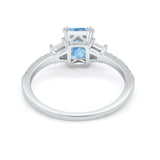 Emerald Cut Three Stone Wedding Ring Round Cubic Zirconia 925 Sterling Silver