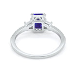 Emerald Cut Three Stone Wedding Ring Round Cubic Zirconia 925 Sterling Silver