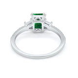 Emerald Cut Three Stone Wedding Ring Round Cubic Zirconia 925 Sterling Silver