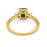 Emerald Cut Three Stone Wedding Ring Round Cubic Zirconia 925 Sterling Silver
