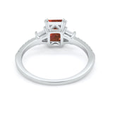 Emerald Cut Three Stone Wedding Ring Round Cubic Zirconia 925 Sterling Silver