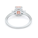Emerald Cut Three Stone Wedding Ring Round Cubic Zirconia 925 Sterling Silver