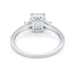 Emerald Cut Three Stone Wedding Ring Round Cubic Zirconia 925 Sterling Silver