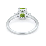 Emerald Cut Three Stone Wedding Ring Round Cubic Zirconia 925 Sterling Silver