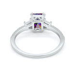 Emerald Cut Three Stone Wedding Ring Round Cubic Zirconia 925 Sterling Silver