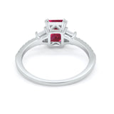 Emerald Cut Three Stone Wedding Ring Round Cubic Zirconia 925 Sterling Silver
