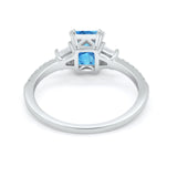 Emerald Cut Three Stone Wedding Ring Round Cubic Zirconia 925 Sterling Silver