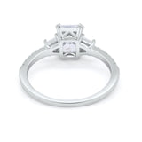 Emerald Cut Three Stone Wedding Ring Round Cubic Zirconia 925 Sterling Silver