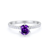 Art Deco Solitaire Accent Dazzling Wedding Ring Round Cubic Zirconia 925 Sterling Silver