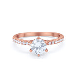 Art Deco Solitaire Accent Dazzling Wedding Ring Round Cubic Zirconia 925 Sterling Silver