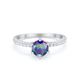 Art Deco Solitaire Accent Dazzling Wedding Ring Round Cubic Zirconia 925 Sterling Silver