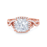 Cushion Cut Twisted Infinity Shank Wedding Ring Round Cubic Zirconia 925 Sterling Silver
