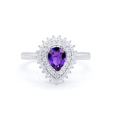 Teardrop Pear Wedding Engagement Bridal Ring Round Cubic Zirconia 925 Sterling Silver