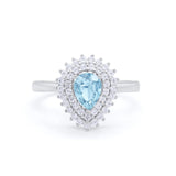 Teardrop Pear Wedding Engagement Bridal Ring Round Cubic Zirconia 925 Sterling Silver