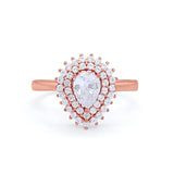 Teardrop Pear Wedding Engagement Bridal Ring Round Cubic Zirconia 925 Sterling Silver