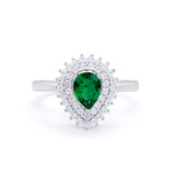 Teardrop Pear Wedding Engagement Bridal Ring Round Cubic Zirconia 925 Sterling Silver