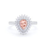 Teardrop Pear Wedding Engagement Bridal Ring Round Cubic Zirconia 925 Sterling Silver