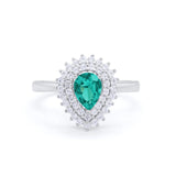 Teardrop Pear Wedding Engagement Bridal Ring Round Cubic Zirconia 925 Sterling Silver