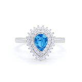 Teardrop Pear Wedding Engagement Bridal Ring Round Cubic Zirconia 925 Sterling Silver