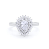 Teardrop Pear Wedding Engagement Bridal Ring Round Cubic Zirconia 925 Sterling Silver