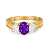 Art Deco Oval Three Stone Wedding Bridal Ring Round Cubic Zirconia 925 Sterling Silver