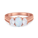 Art Deco Oval Three Stone Wedding Bridal Ring Round Cubic Zirconia 925 Sterling Silver
