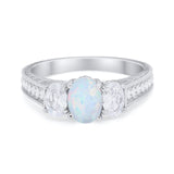 Art Deco Oval Three Stone Wedding Bridal Ring Round Cubic Zirconia 925 Sterling Silver