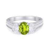 Art Deco Oval Three Stone Wedding Bridal Ring Round Cubic Zirconia 925 Sterling Silver