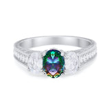 Art Deco Oval Three Stone Wedding Bridal Ring Round Cubic Zirconia 925 Sterling Silver